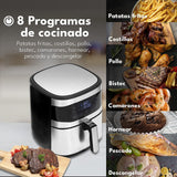 MASTERPRO Foodies| Freidora de aire | XXL | 6 Litros | 1680W | 8 Funcionalidades | Libro de Cocina Incluido